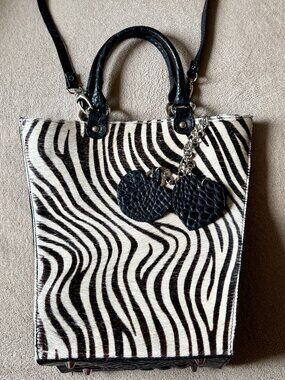 Borse in Pelle Italy Genuine Leather Zebra Hair Hide Croc Tote Shoulder Bag